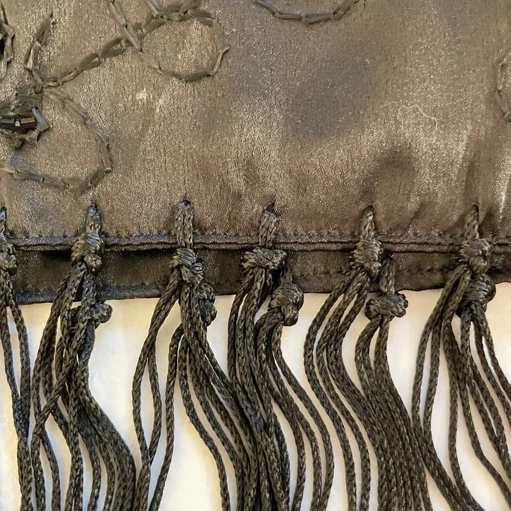 Blqck Fringed Wrap Shawl Beaded Embroidered